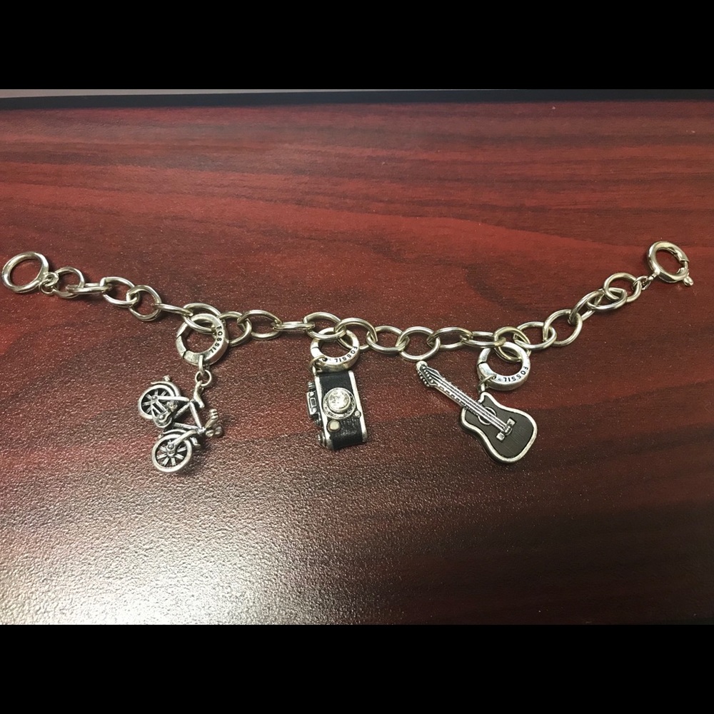 Vintage silver fossil charm bracelet